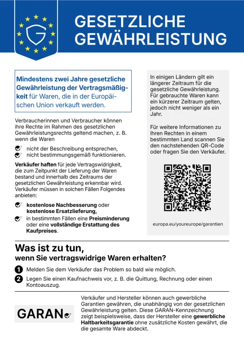 Gesetzliche Gewährleistung: mindestens zwei Jahre gesetzliche Gewährleistung für Waren, die in der EU verkauft werden (offizielle EU-Mitteilung)