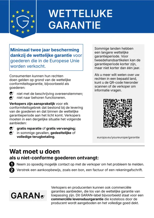 Wettelijke garantie: minimaal twee jaar wettelijke garantie op goederen die in de EU worden verkocht (officiële EU-kennisgeving)