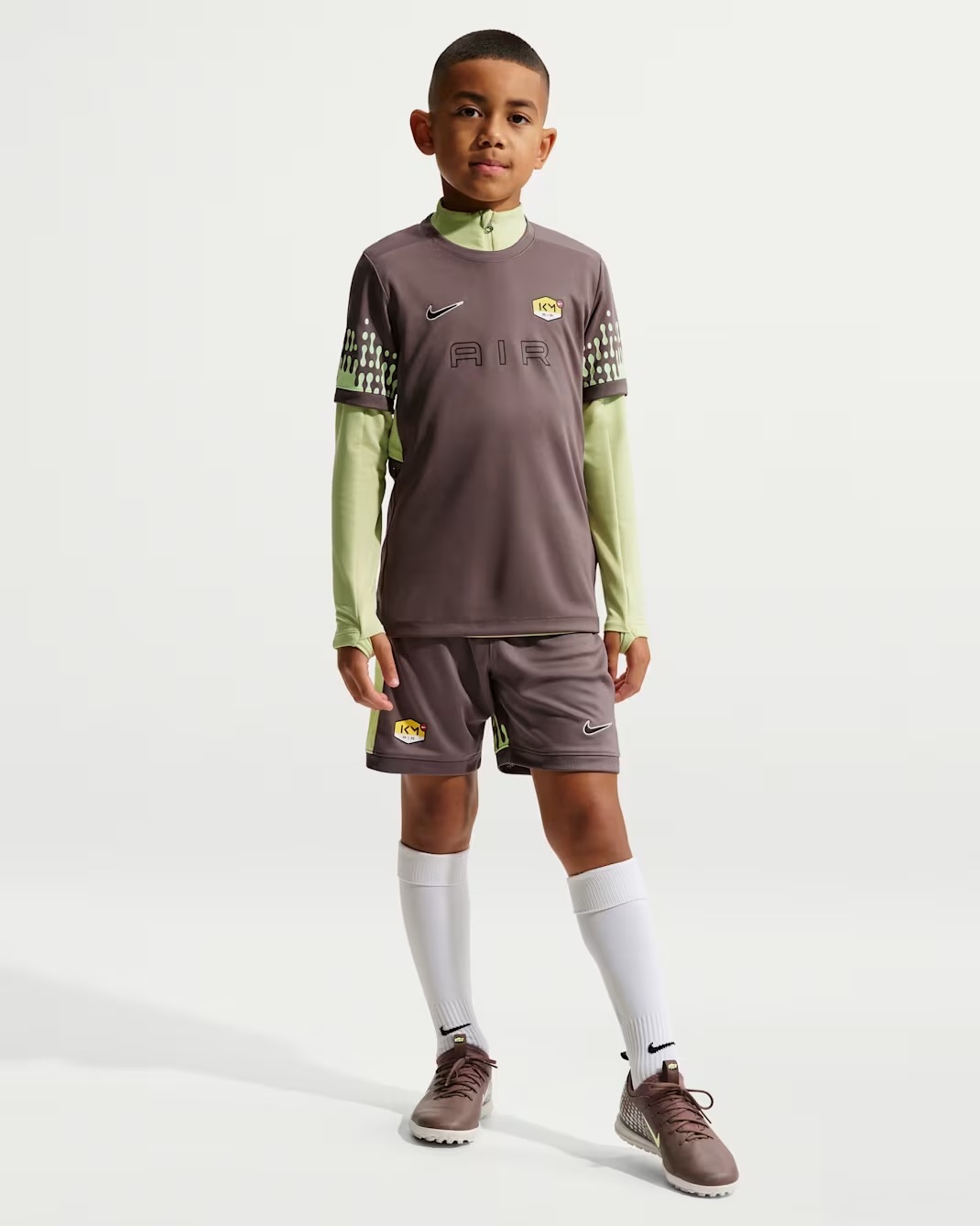 NIKE KM ACADEMY DRI-FIT KIDS FOOTBALL TOP PLUM/LIME/BLACK