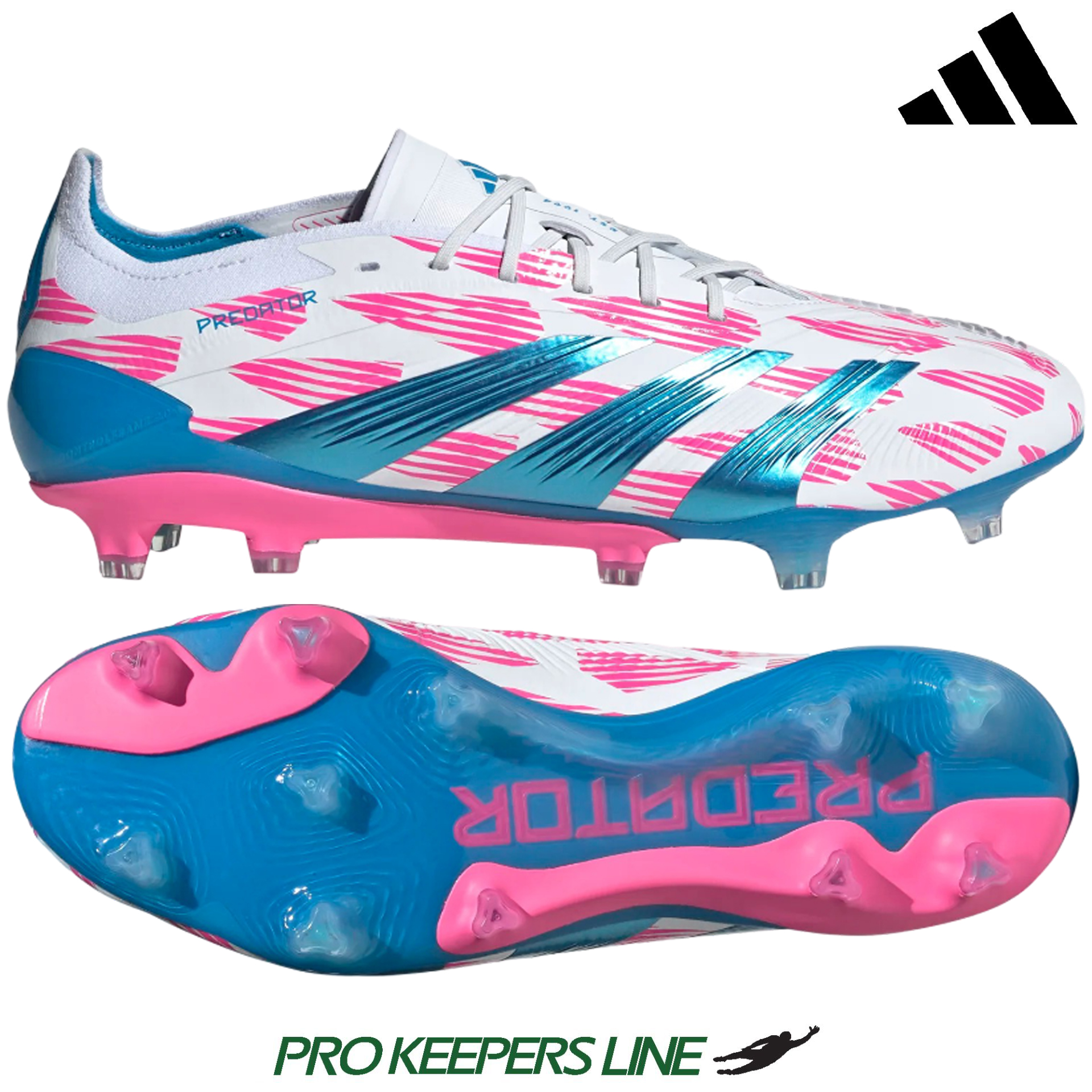 ADIDAS PREDATOR ELITE FG WHITE/SOLAR BLUE/SOLAR PINK UK (US