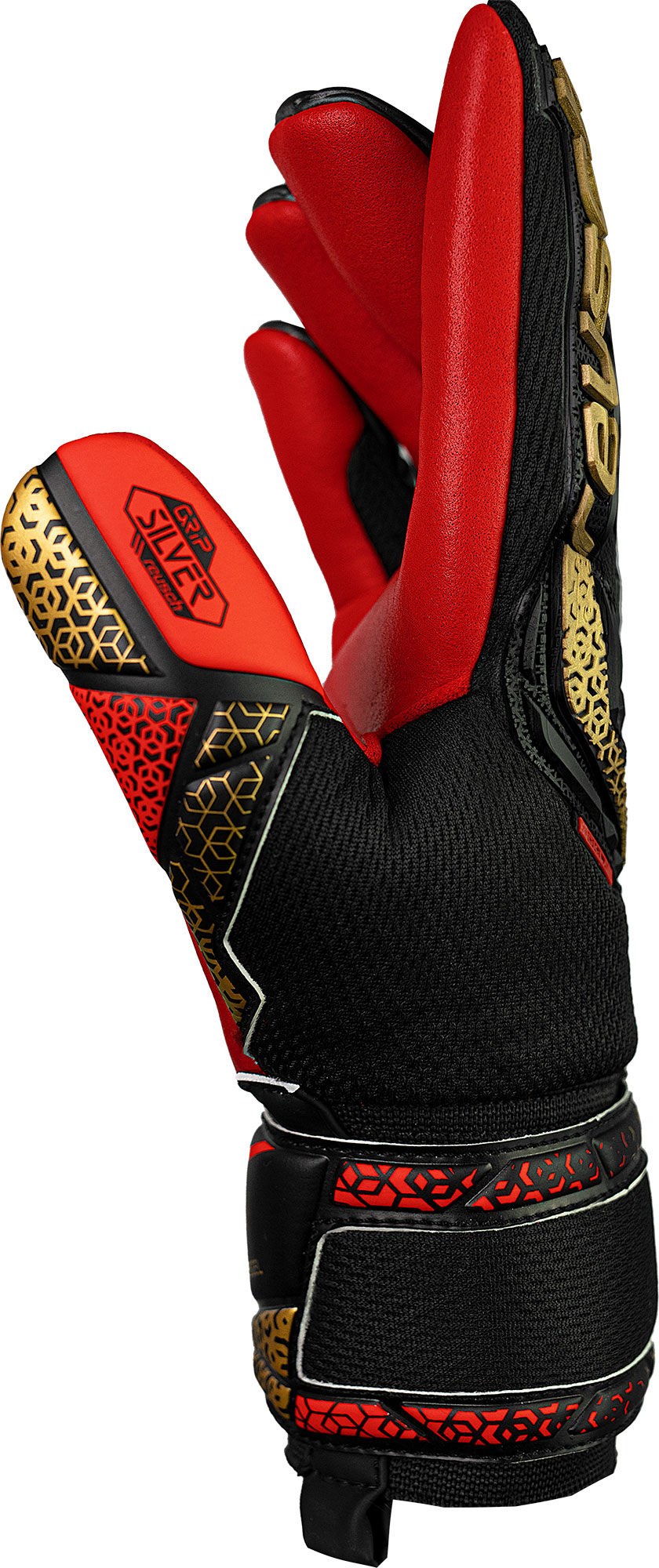 REUSCH ATTRAKT FREEGEL SILVER JUNIOR BLACK/GOLD/FIERY RED JUNIOR REUSCH ATTRAKT FREEGEL SILVER JUNIOR BLACK/GOLD/FIERY RED JUNIOR