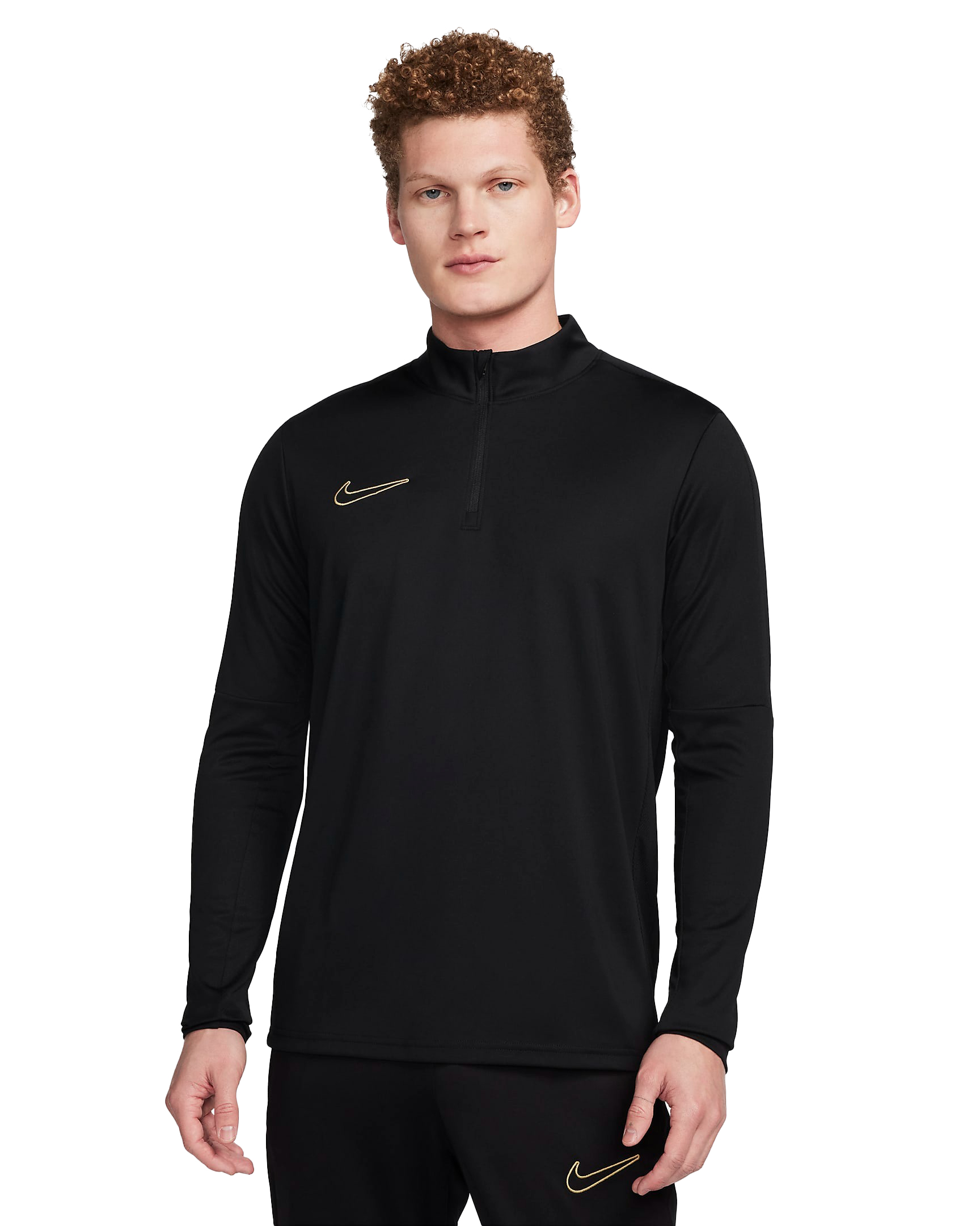 NIKE ACADEMY MEN'S DRI-FIT 1/2-ZIP GLOBAL FOOTBALL TOP BLACK/BLACK/METALLIC GOLD