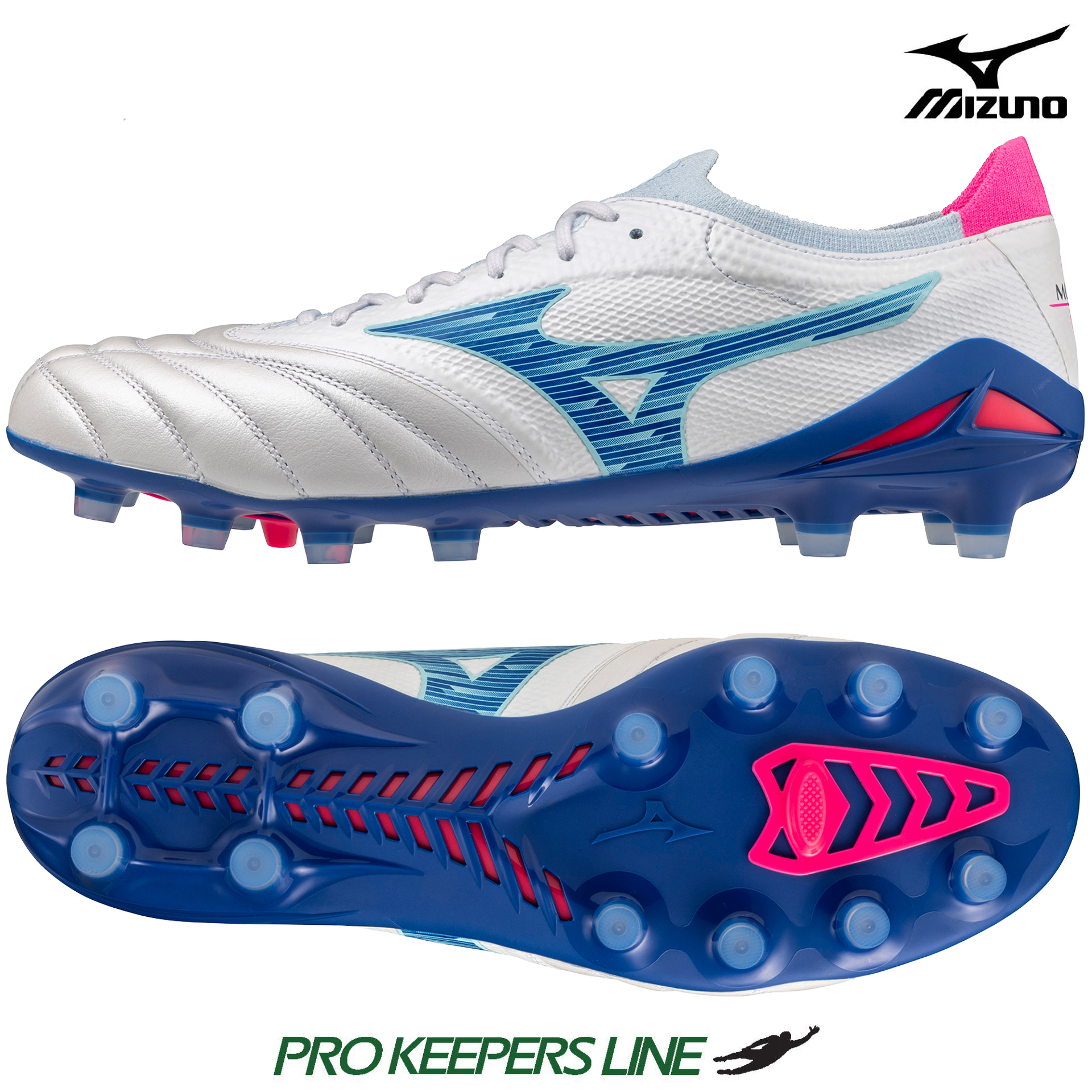 MIZUNO MORELIA NEO IV BETA ELTE FG WHITE/TANAGER TURQUOISE/PINK TET