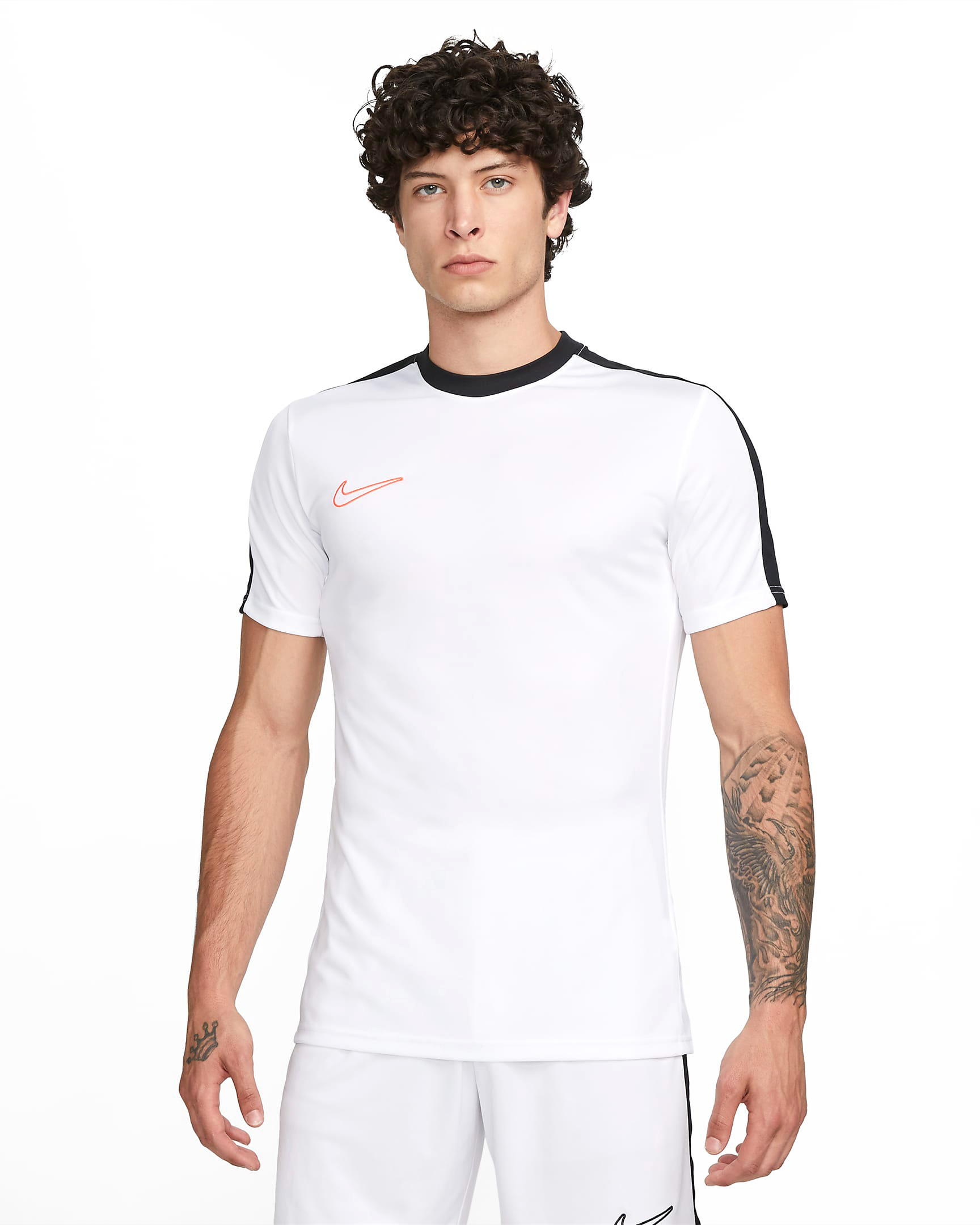 NIKE ACADEMY MEN S DRI FIT SHORT SLEEVE GLOBAL FOOTBALL TOP WHITE BLACK BRIGHT CRIMSON L DV9750 101 L 001