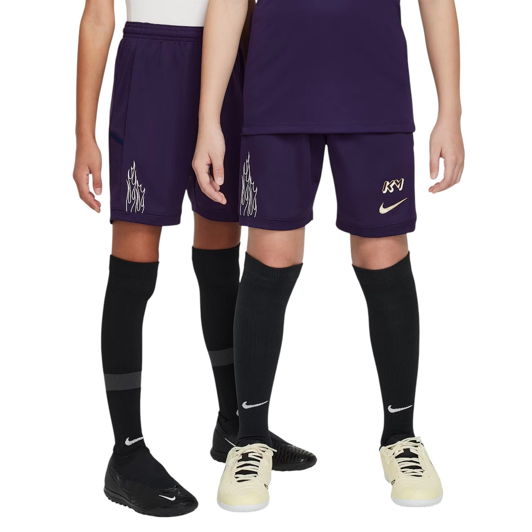 NIKE KM ACADEMY KIDS' DRI-FIT SHORT GRAND PURPLE/BLUE VOID/METALLIC GOLD NIKE KM ACADEMY KIDS' DRI-FIT SHORT GRAND PURPLE/BLUE VOID/METALLIC GOLD