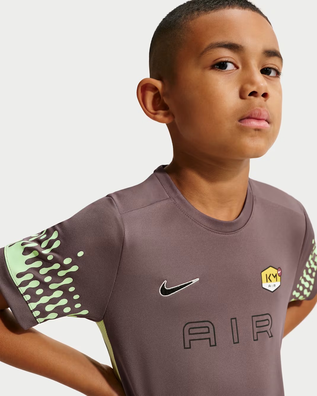 NIKE KM ACADEMY DRI-FIT KIDS FOOTBALL TOP PLUM/LIME/BLACK