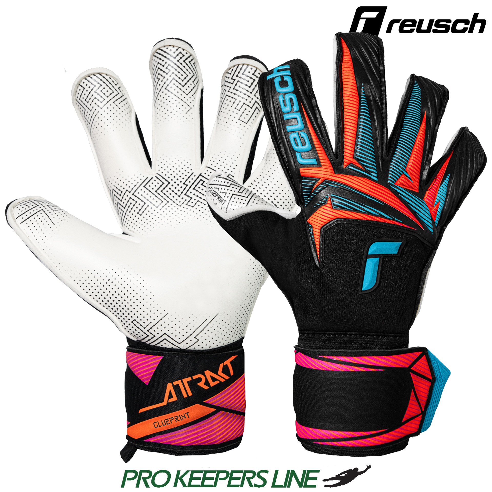 REUSCH ATTRAKT ADVANCE EVOLUTION GLUEPRINT BLACK / AQUA BLUE / SHOCKING ORANGE