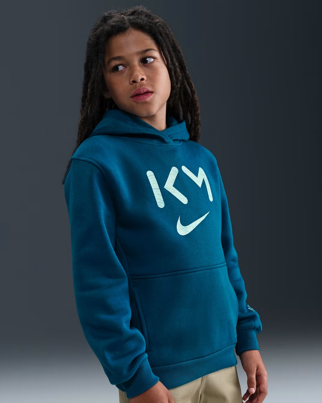 NIKE KM CLUB FLEECE JUNIOR HOODIE GREEN ABYSS/IGLOO