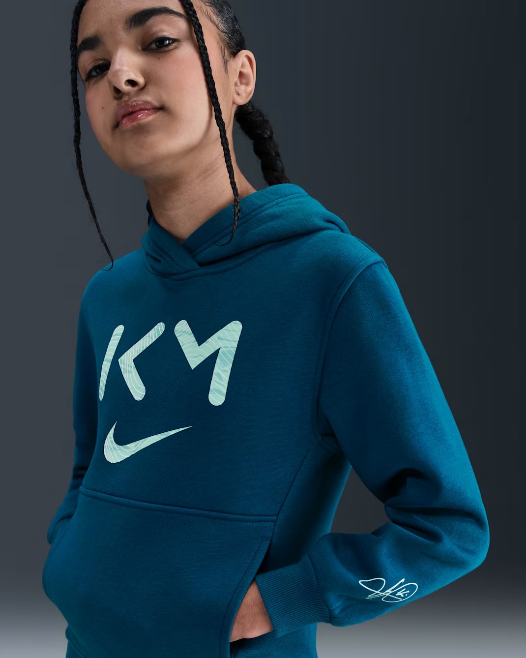 NIKE KM CLUB FLEECE JUNIOR HOODIE GREEN ABYSS/IGLOO 140