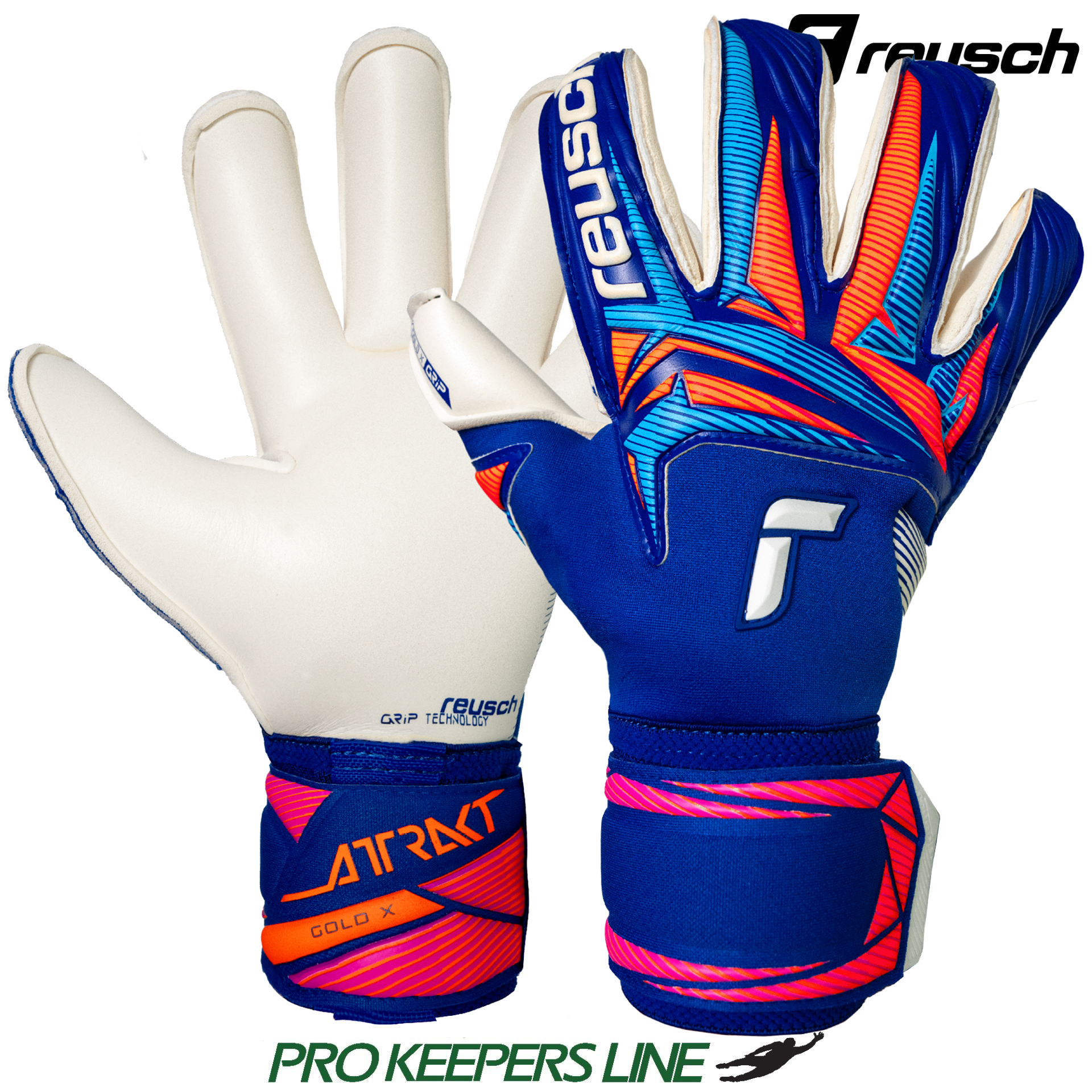 REUSCH ATTRAKT GOLD X ROLL FINGER SHARP BLUE / WHITE / SHOCKING ORANGE