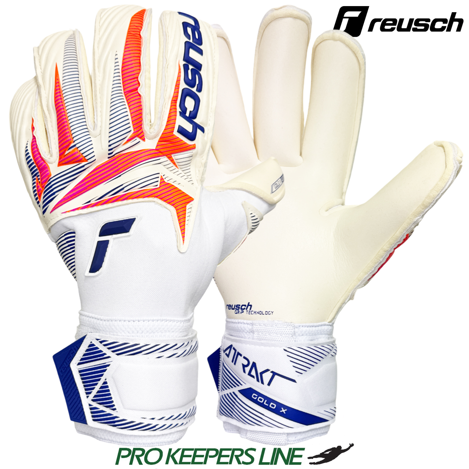 REUSCH ATTRAKT GOLD X ROLL FINGER WHITE/BLUE/ORANGE SMU