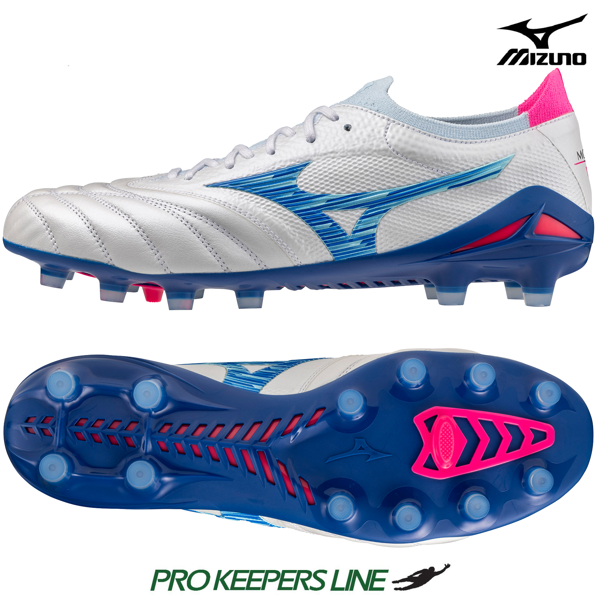 MIZUNO MORELIA NEO IV BETA JAPAN FG WHITE/TANAGER TURQUOISE/PINK TET