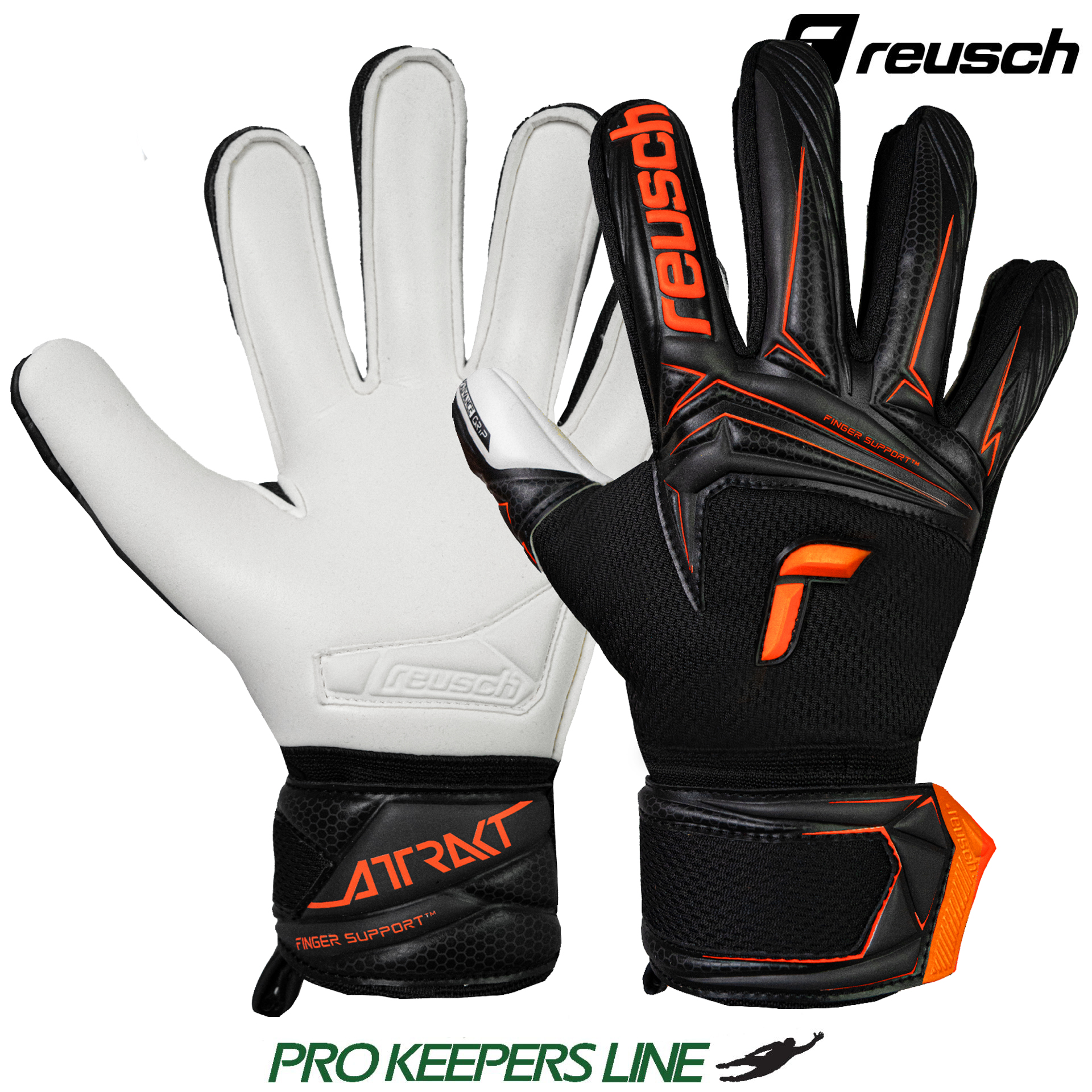 REUSCH ATTRAKT ADVANCE FINGER SUPPORT JUNIOR BLACK/SHOCKING ORANGE