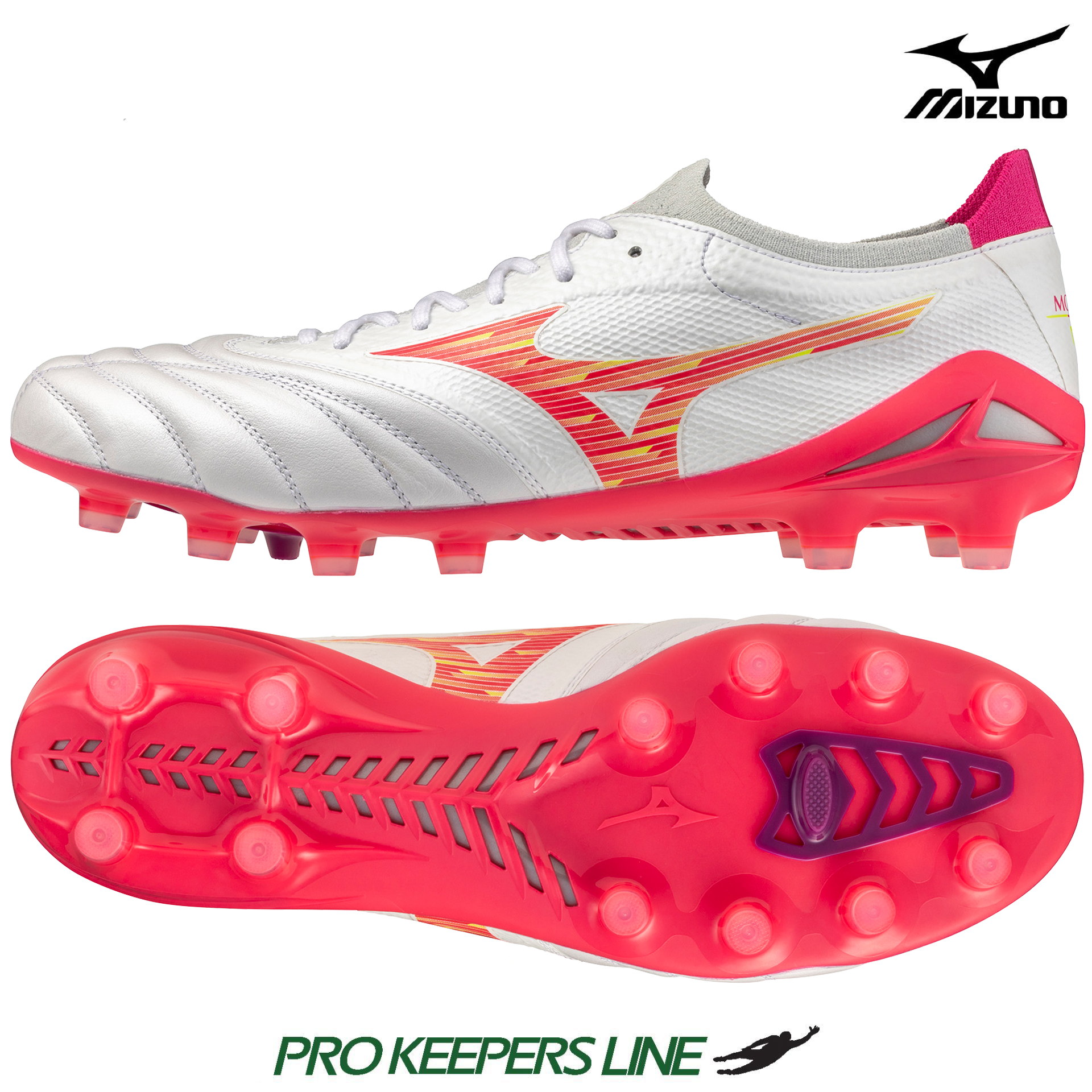 MIZUNO MORELIA NEO IV BETA ELITE FG WHITE/PINK TETRA/FUCHSIA PURPLE