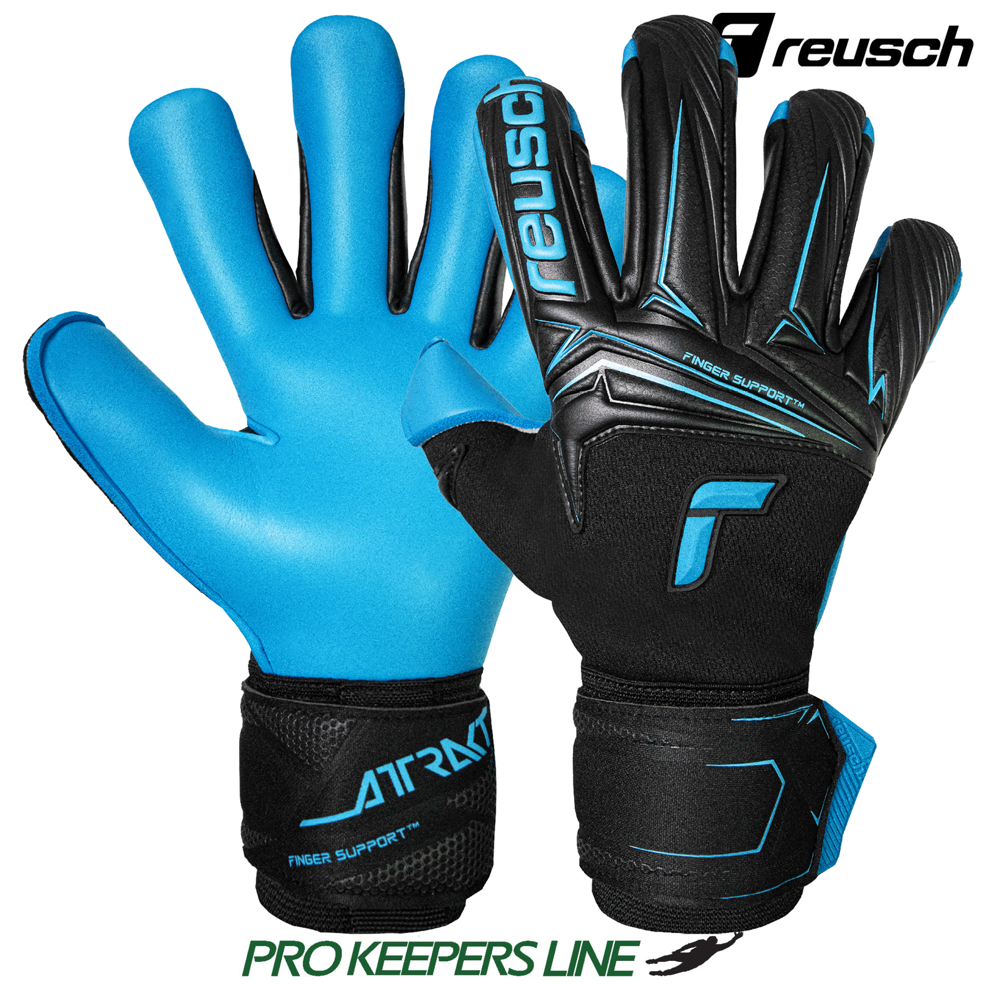 REUSCH ATTRAKT AQUA FINGER SUPPORT BLACK/AQUA BLUE