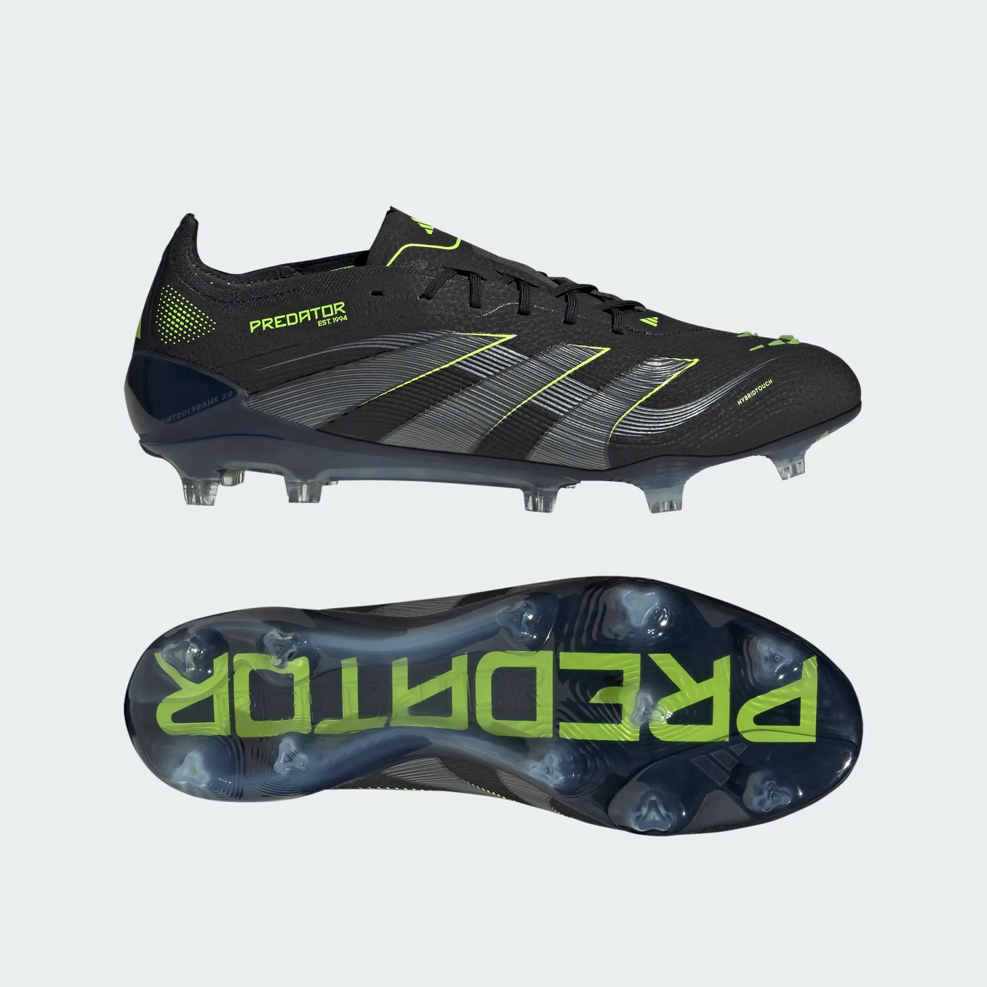 ADIDAS PREDATOR ELITE FG BLACK/CARBON/LUCID LEMON UK 8 (US 8.5 / EU 42)