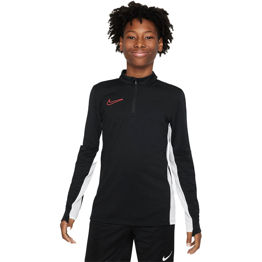 NIKE ACADEMY MEN'S DRI-FIT 1/2-ZIP GLOBAL FOOTBALL TOP BLACK/WHITE/BRIGHT CRIMSON