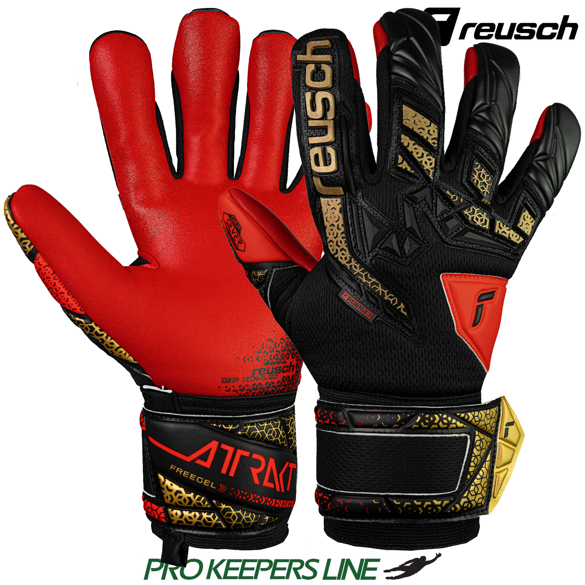 REUSCH ATTRAKT FREEGEL SILVER JUNIOR BLACK/GOLD/FIERY RED JUNIOR REUSCH ATTRAKT FREEGEL SILVER JUNIOR BLACK/GOLD/FIERY RED JUNIOR