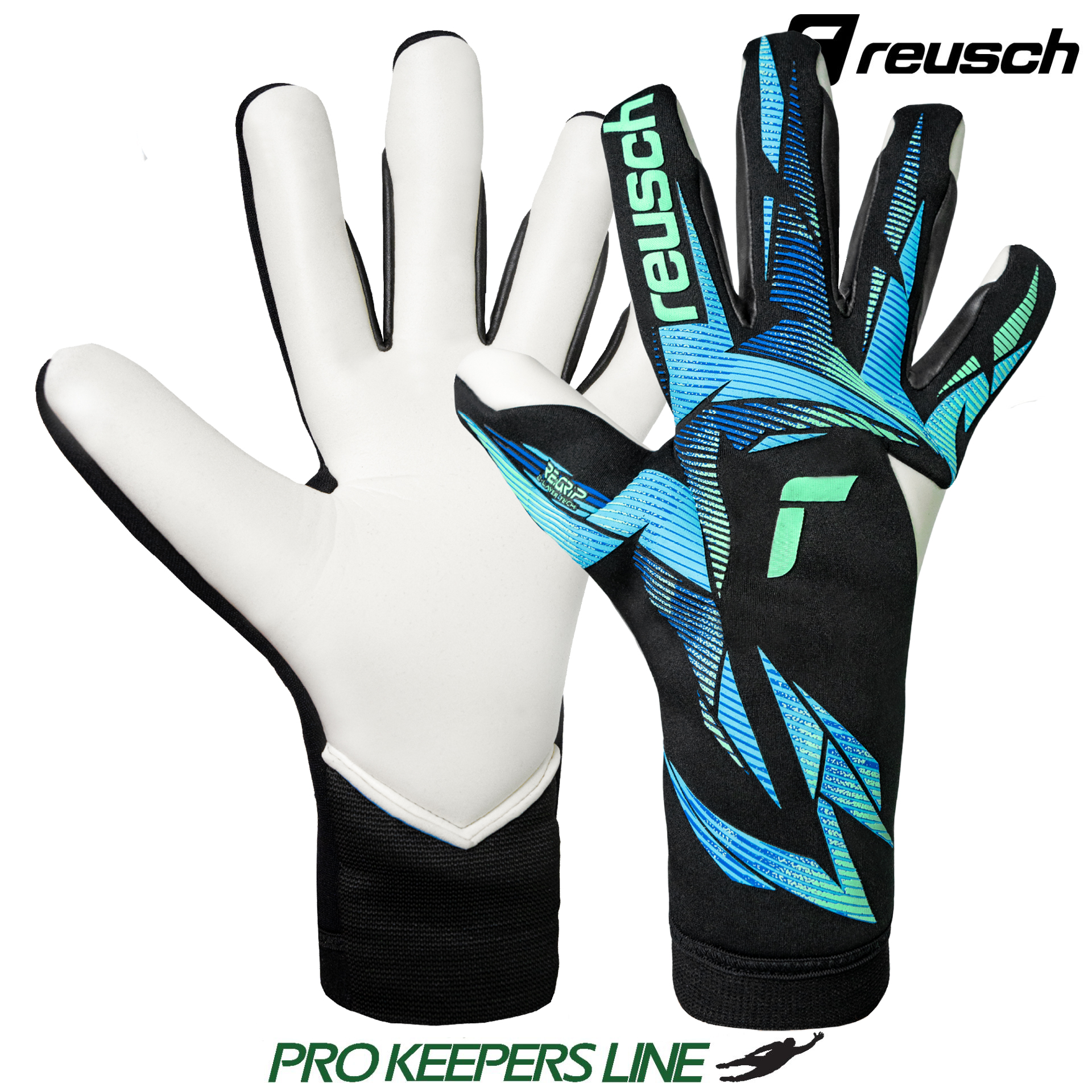 REUSCH ATTRAKT RE:GRIP STRAPLESS BLACK/OCEAN LIGHT